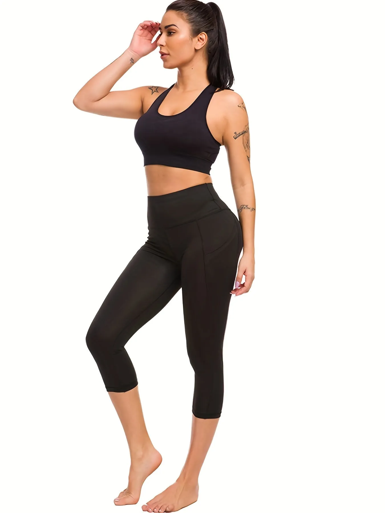 Women's Activewear Yoga Pants With Pockets, Tummy Control Stretch Workout Capri Leggings,