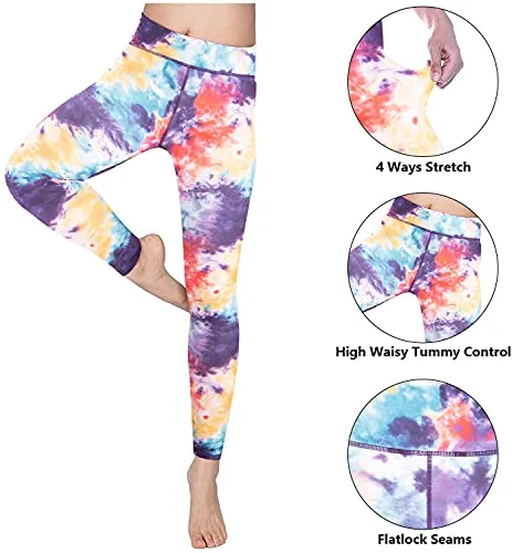 Women's High Waist Workout Leggings with Pockets Naked Feeling Yoga Pants Tummy Control Sports Activewear Tights, Tie Dye Blue, Large