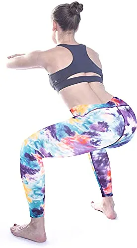 Women's High Waist Workout Leggings with Pockets Naked Feeling Yoga Pants Tummy Control Sports Activewear Tights, Tie Dye Blue, Large