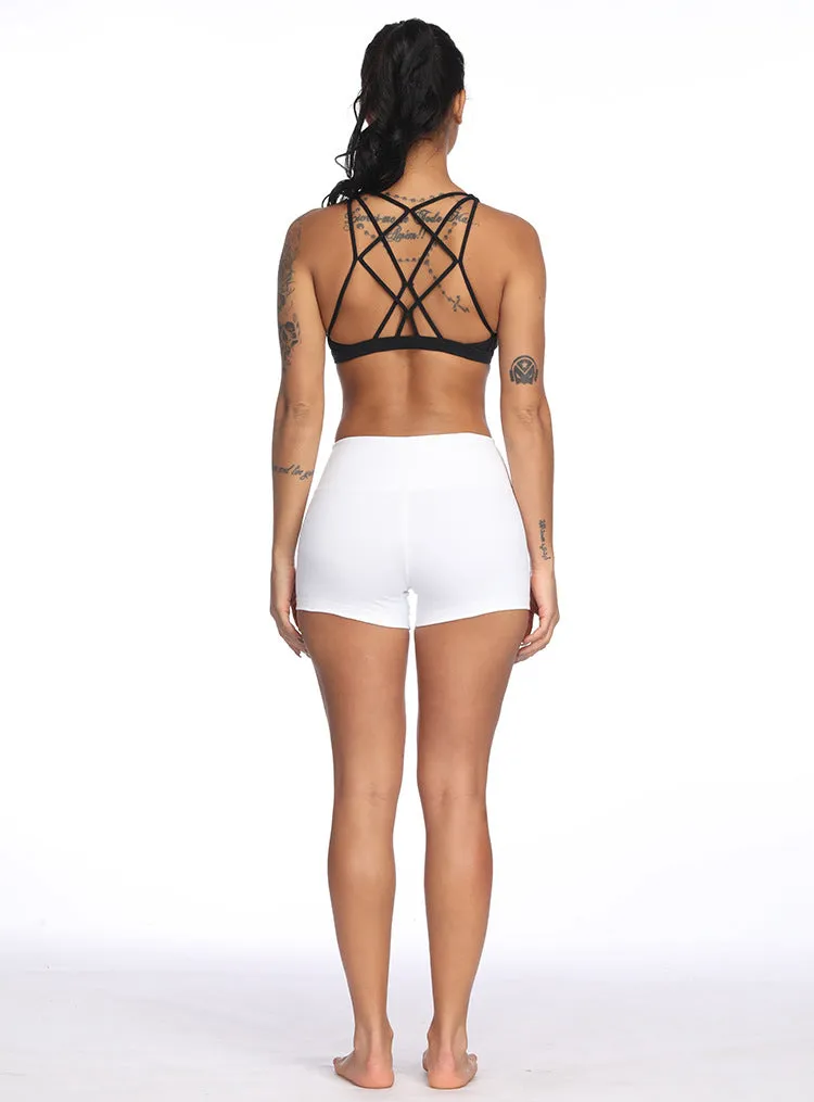Women's Yoga shorts | High waistband with a pocket | Solid black | Pure White