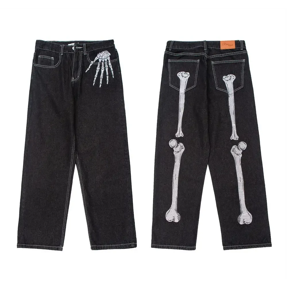 Y2K Skeleton Jeans for Gothic Streetwear Look