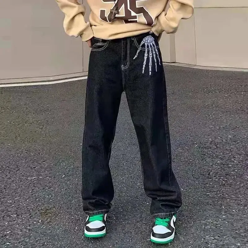 Y2K Skeleton Jeans for Gothic Streetwear Look