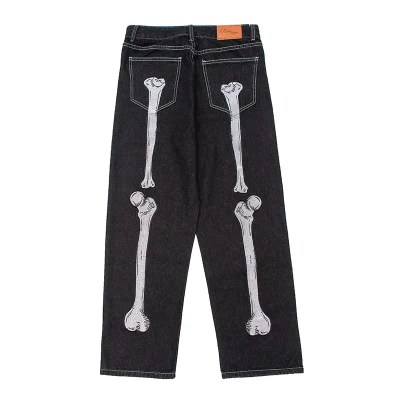 Y2K Skeleton Jeans for Gothic Streetwear Look