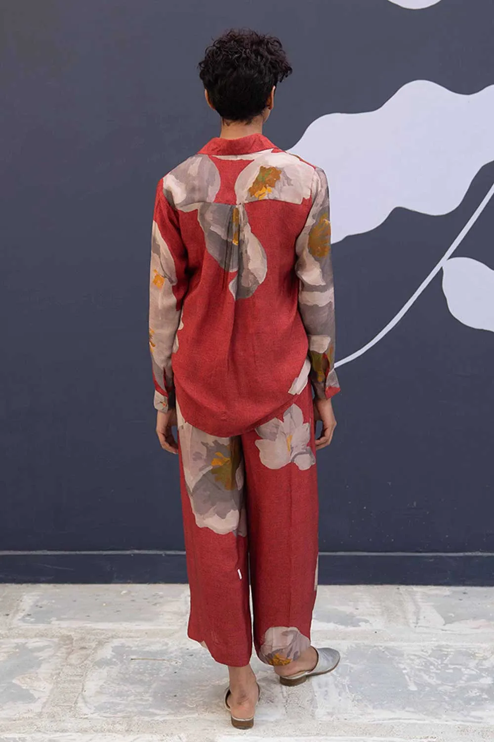 YAM   I   Burgos RED POPPIES CO-ORD 2  (SHIRT & PANTS) SILK RED YAMBILLIE19