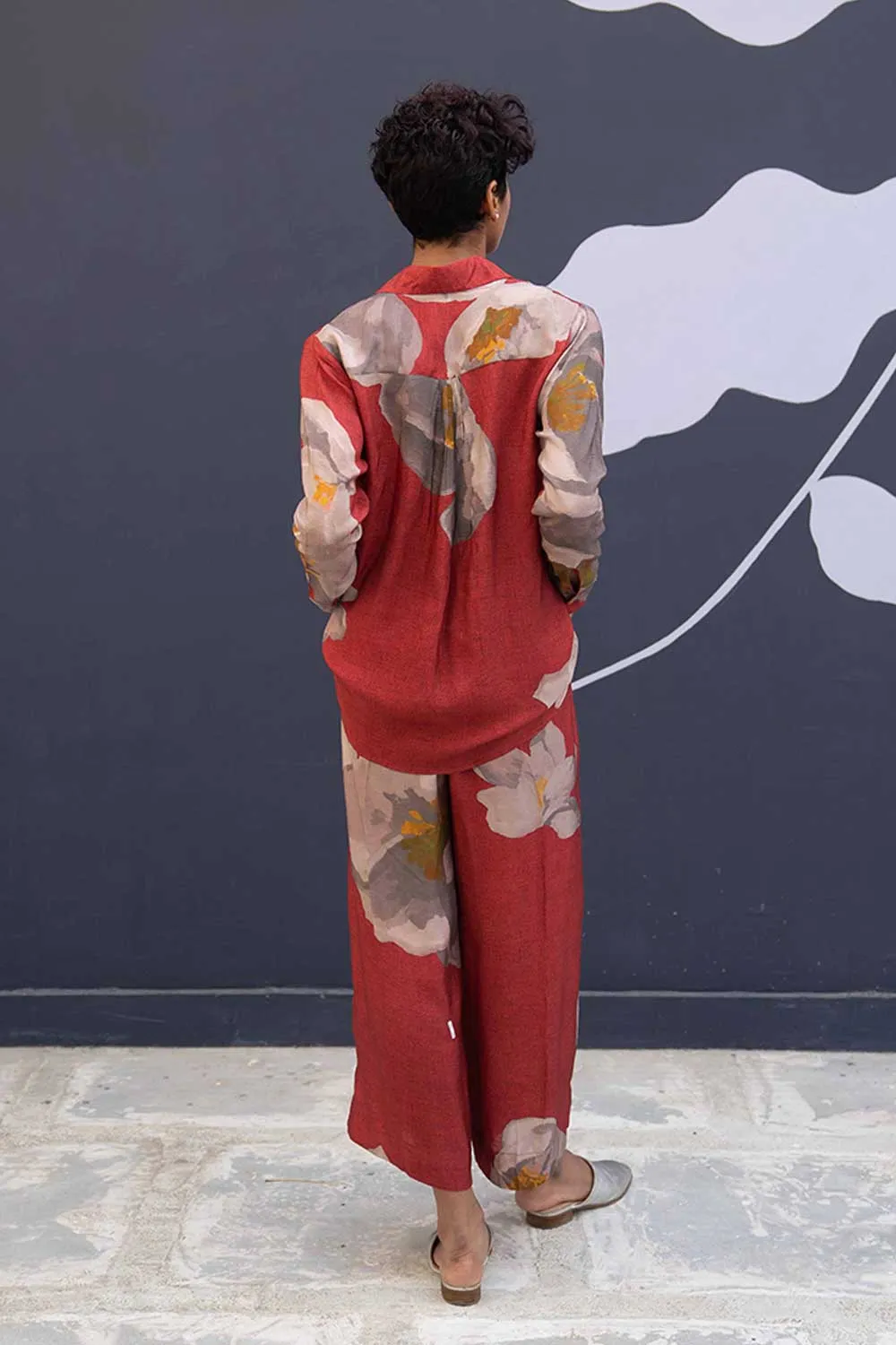 YAM   I   Burgos RED POPPIES CO-ORD 2  (SHIRT & PANTS) SILK RED YAMBILLIE19