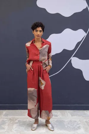 YAM   I   Burgos RED POPPIES CO-ORD 2  (SHIRT & PANTS) SILK RED YAMBILLIE19