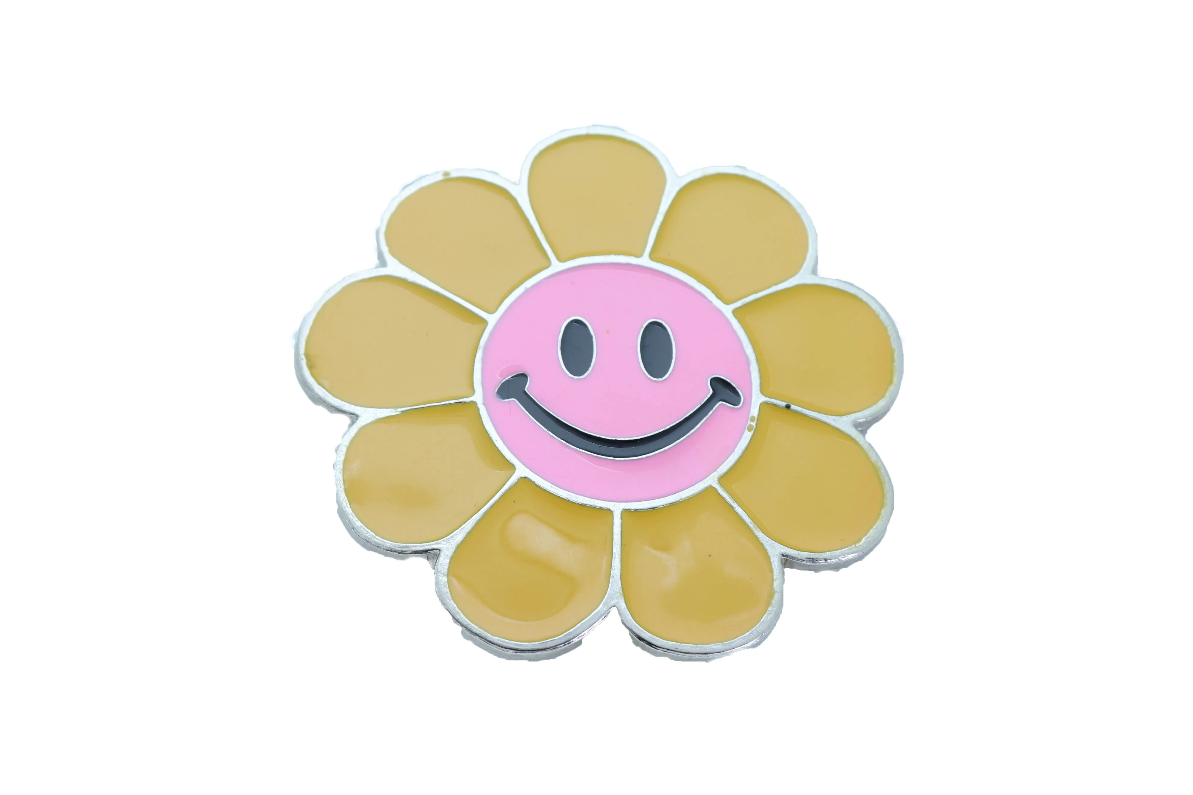 Yellow Happy Hippie Flower Enamel Metal Belt Buckle