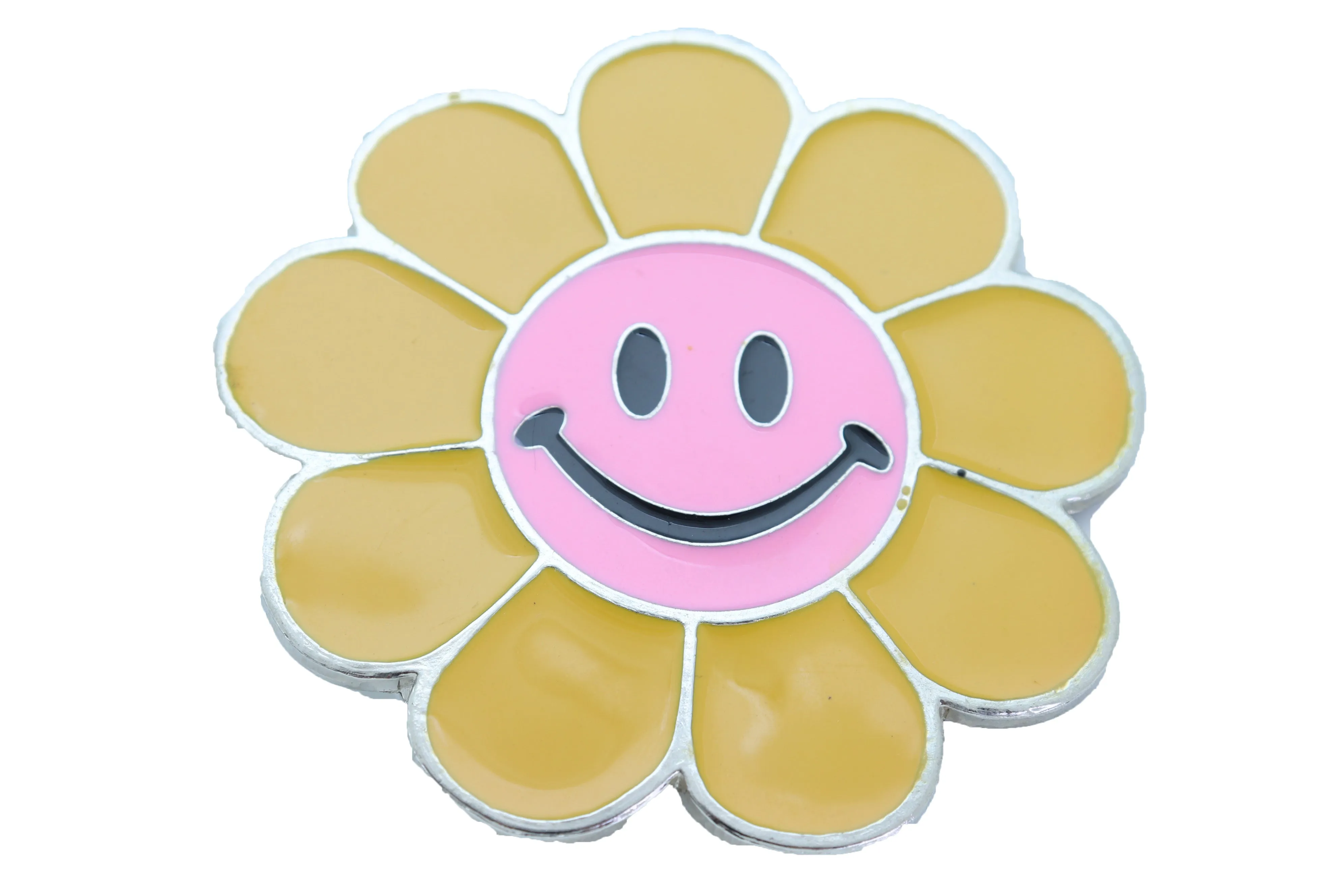 Yellow Happy Hippie Flower Enamel Metal Belt Buckle