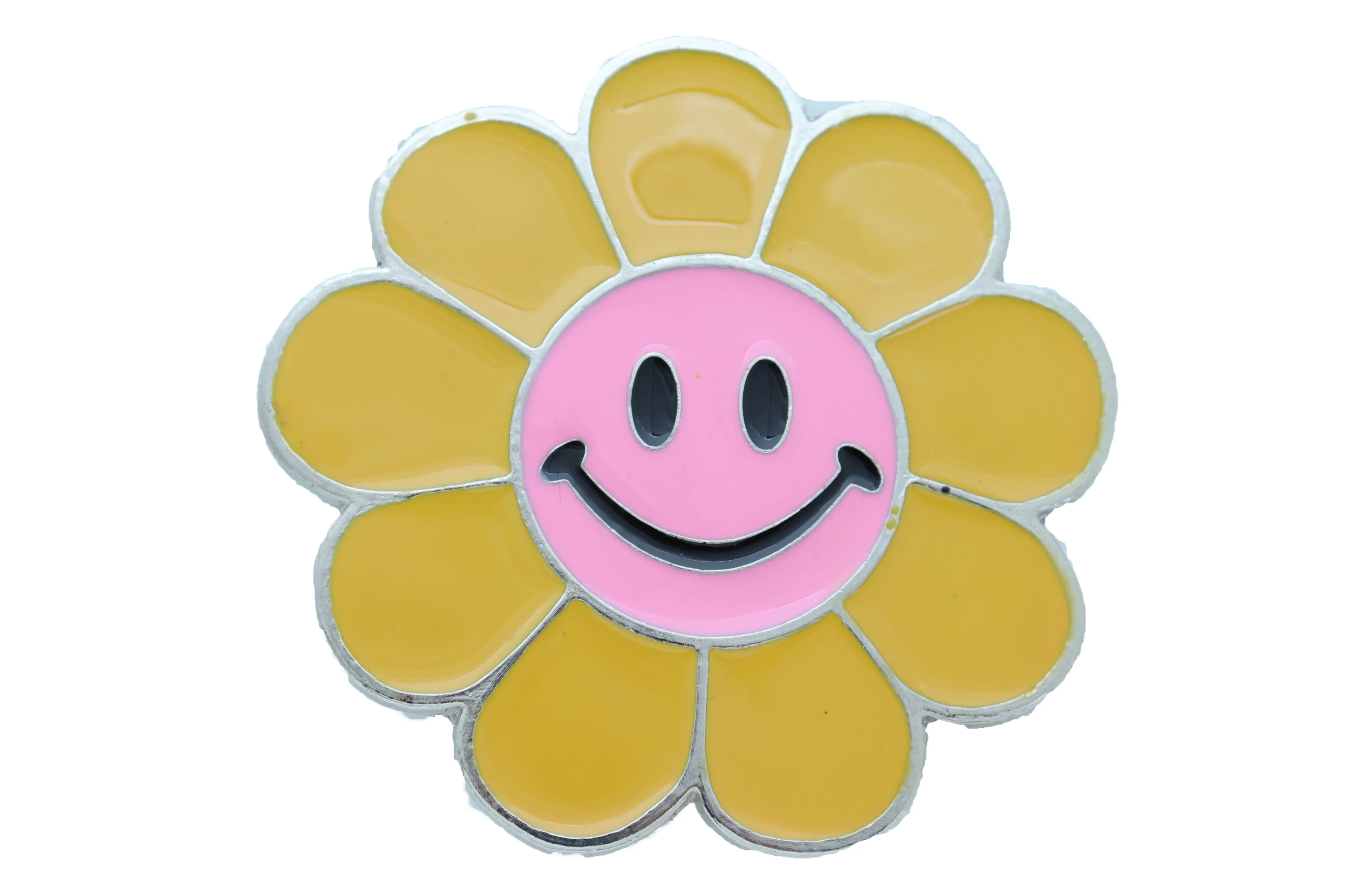 Yellow Happy Hippie Flower Enamel Metal Belt Buckle