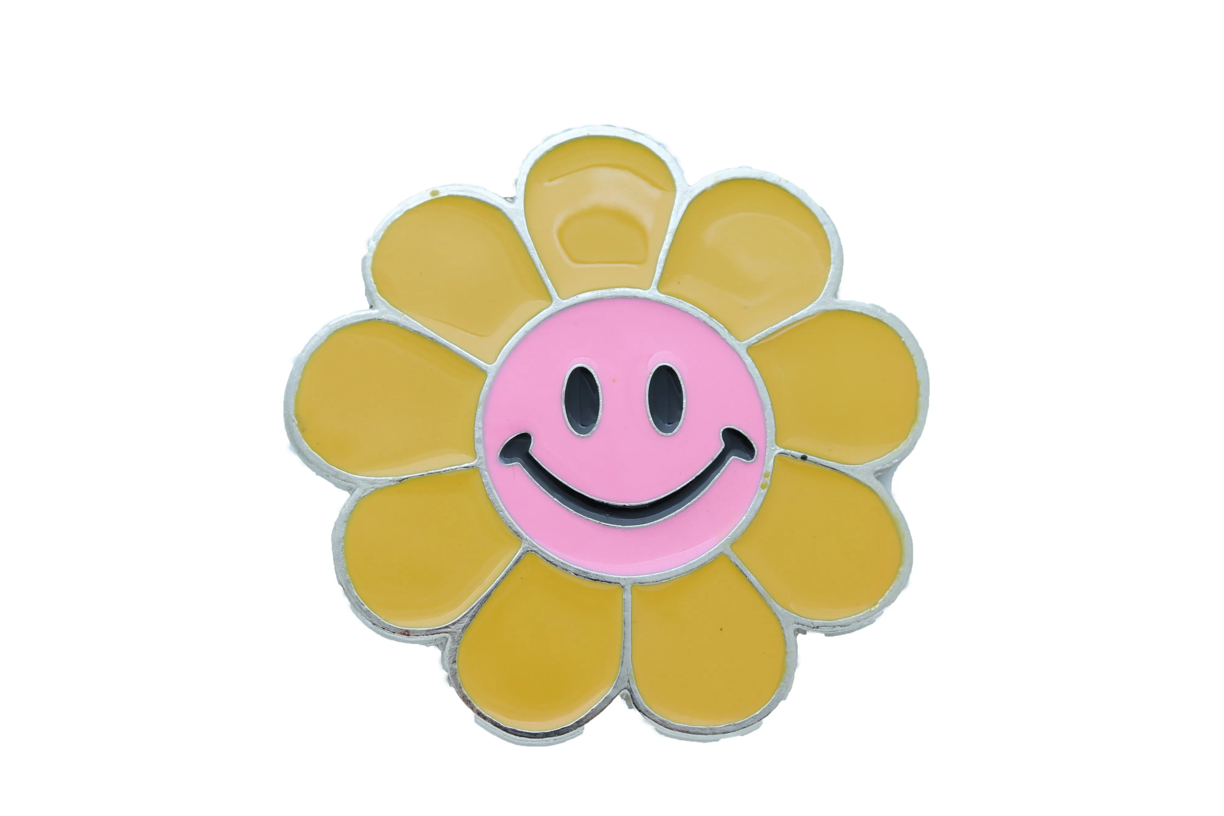 Yellow Happy Hippie Flower Enamel Metal Belt Buckle