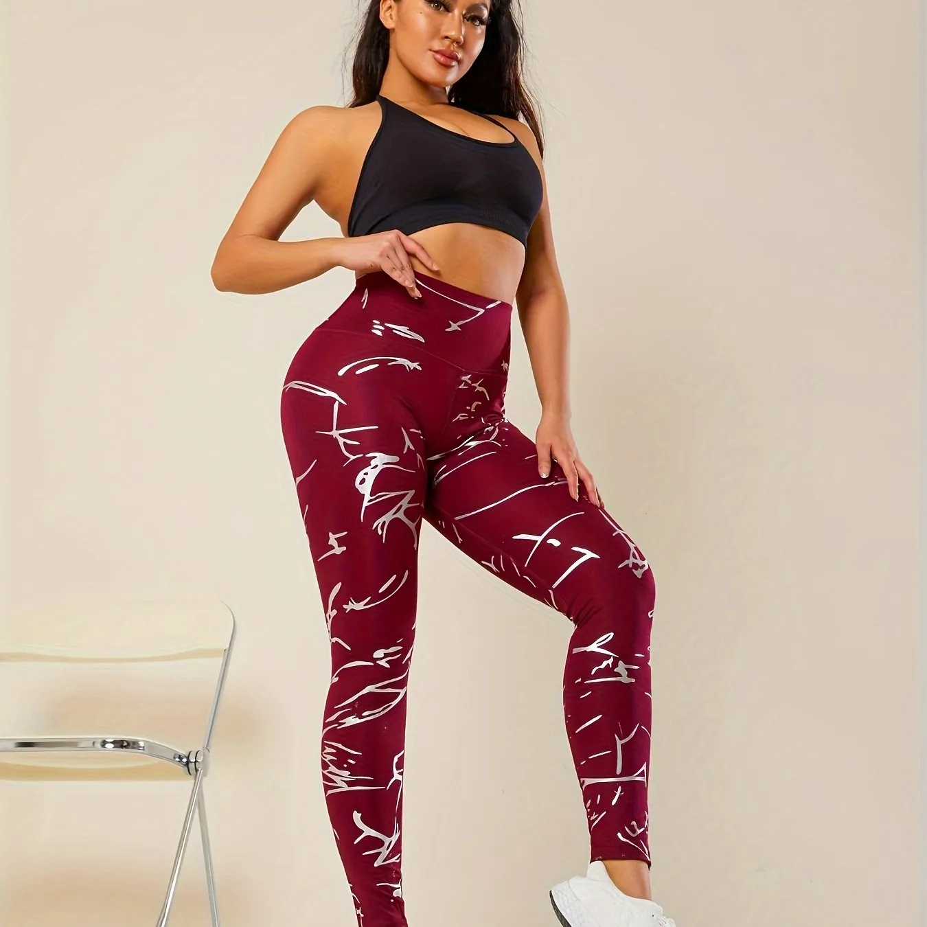 Yoga Leggings With Golden Detailing - Stretchy, High-WaistNon-See-Through Activewear Pants For Running & Fitness