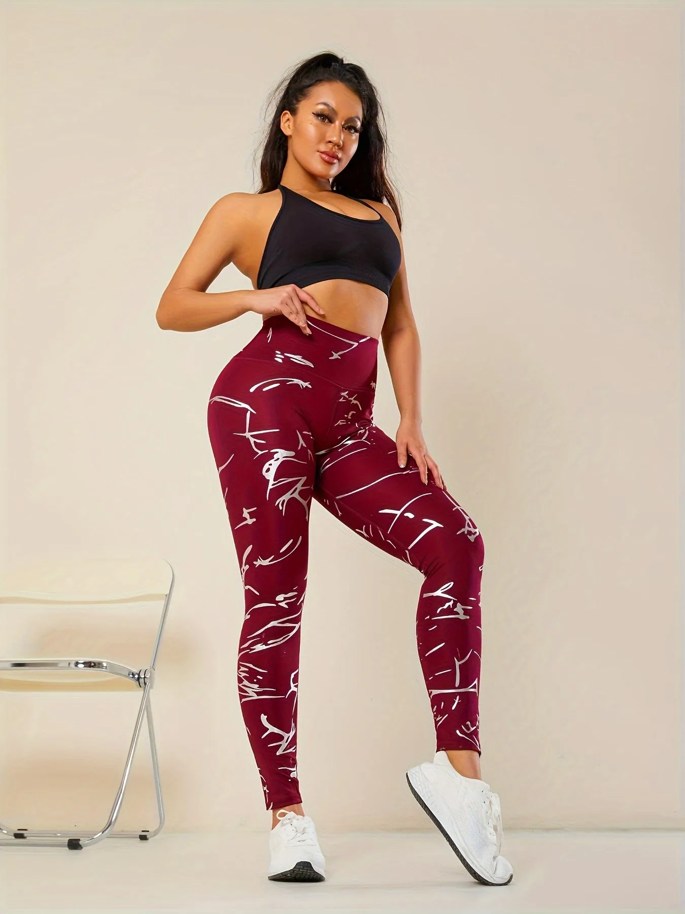 Yoga Leggings With Golden Detailing - Stretchy, High-WaistNon-See-Through Activewear Pants For Running & Fitness